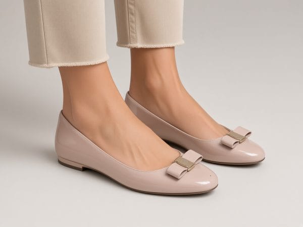 Anne Klein Nude Patent Bow Flat Pumps
