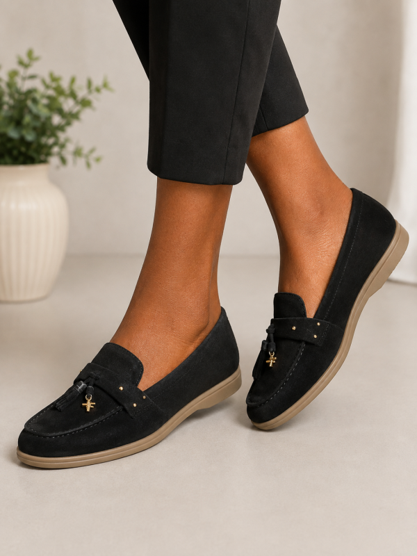 Outlash Black Suede Studded Tassel Loafers