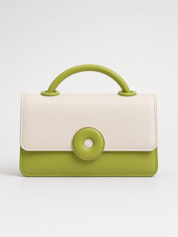 Cream and Green Two-Tone Top Handle Bag