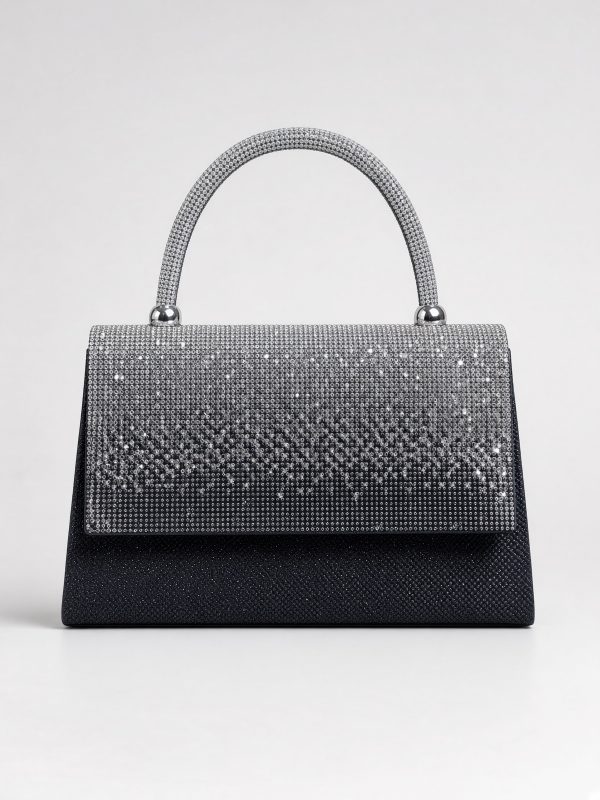 Black and Silver Rhinestone Top Handle Evening Bag