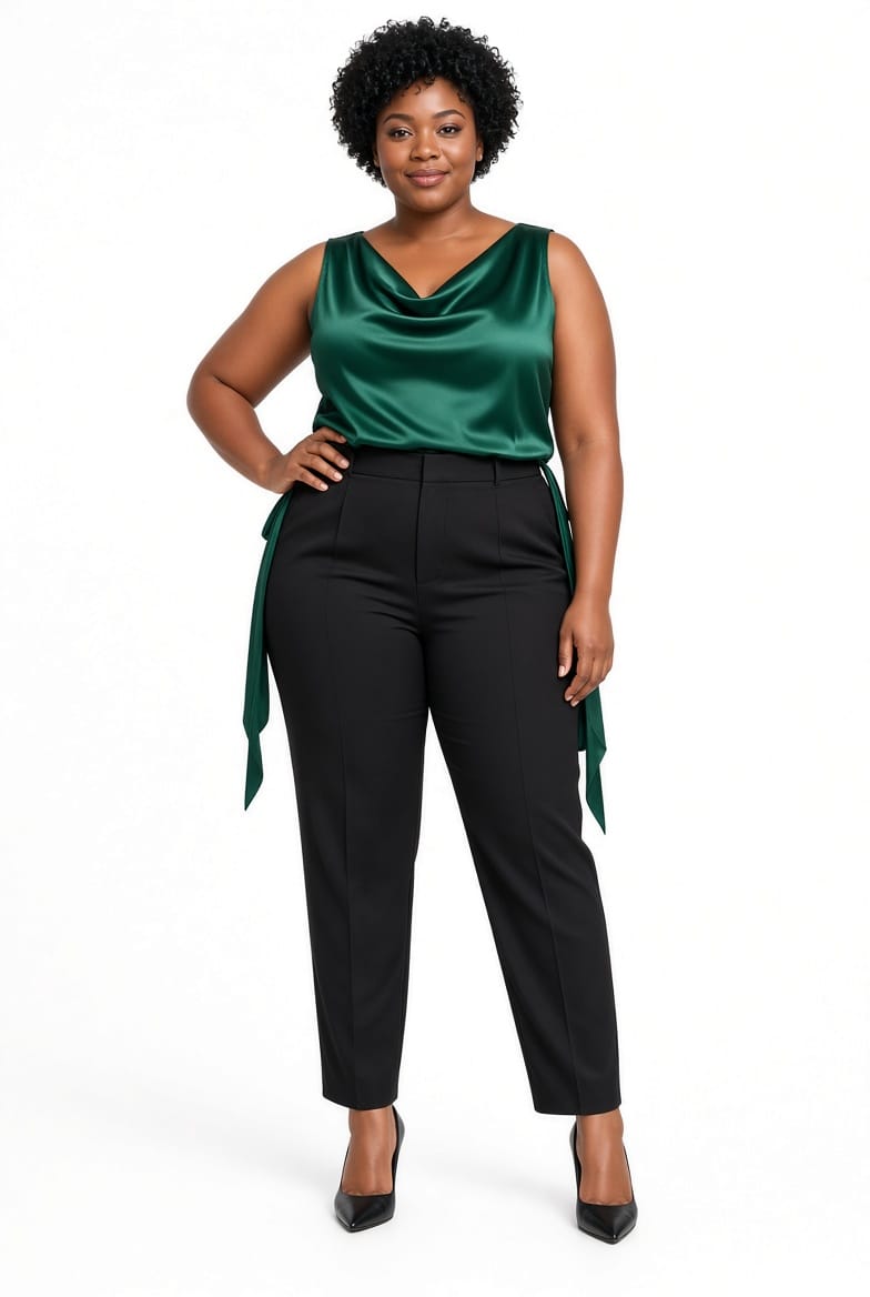 Emerald Green Satin Cowl Neck Top