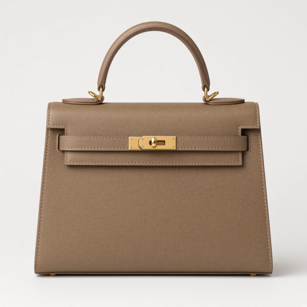 Taupe Structured Top Handle Bag