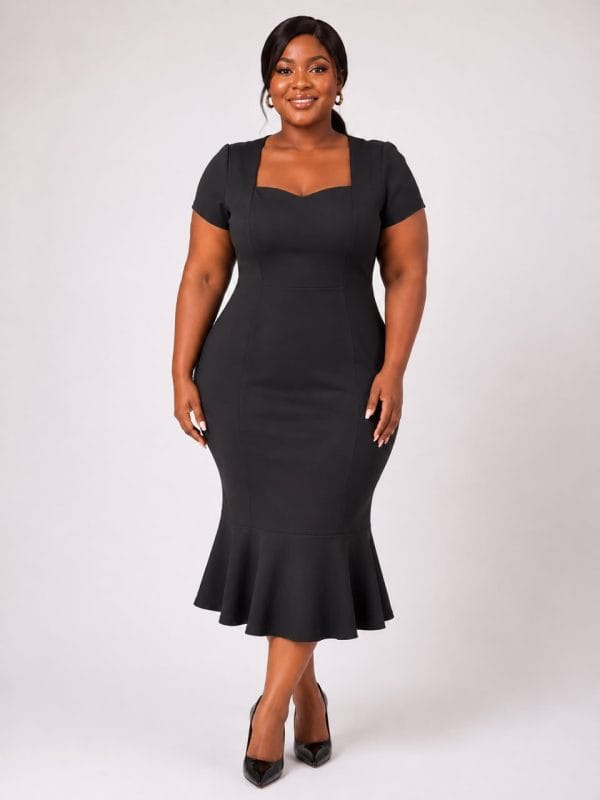 Naya Black Flounce Midi Gown