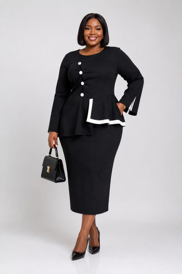 Mira Black & White Peplum Skirt Set