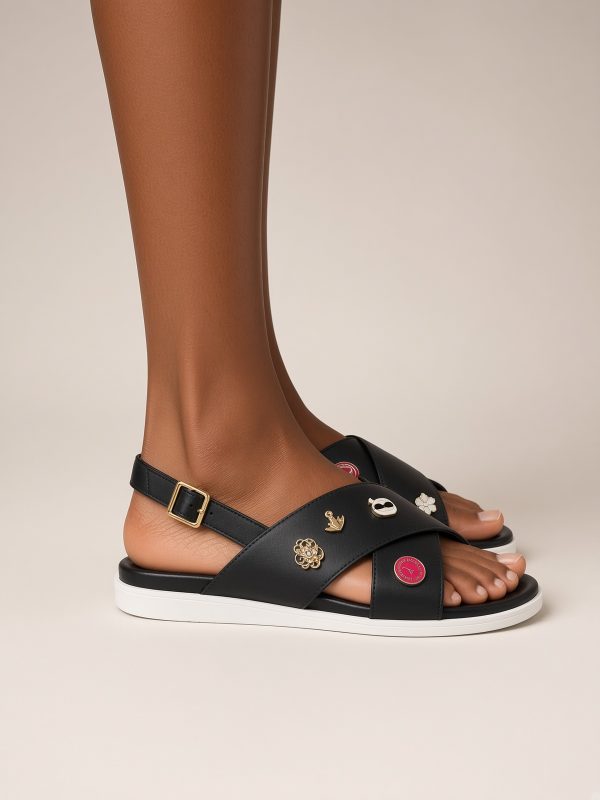Karl Lagerfeld Paris Black Charm-Embellished Slingback Sandals