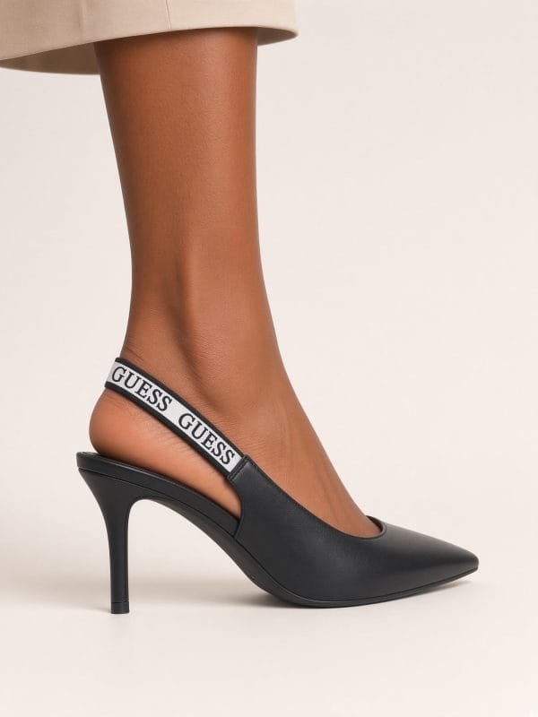 GUESS Black Pointed-Toe Logo Slingback Stiletto Pumps