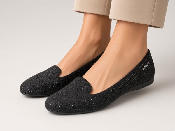 Andiamo Black Rhinestone Embellished Slip-On Loafer Flats
