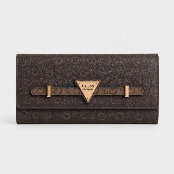GUESS Brown Monogram Flap Wallet