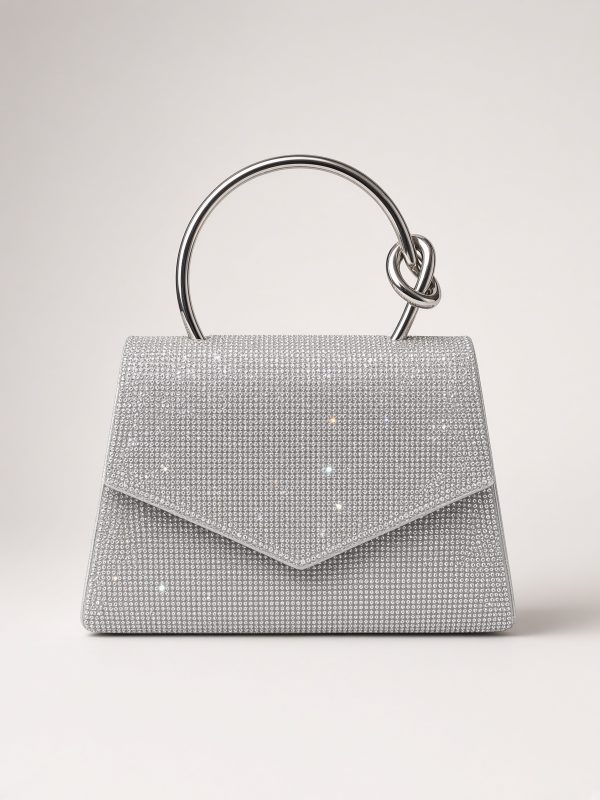 Silver Rhinestone Top Handle Evening Bag