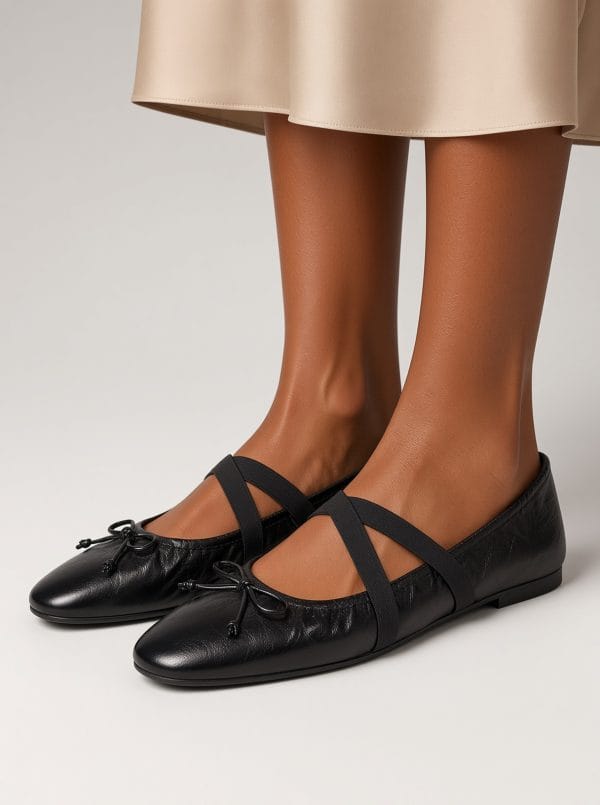 Arizona Jean Co Black Elastic Cross Strap Ballet Flats