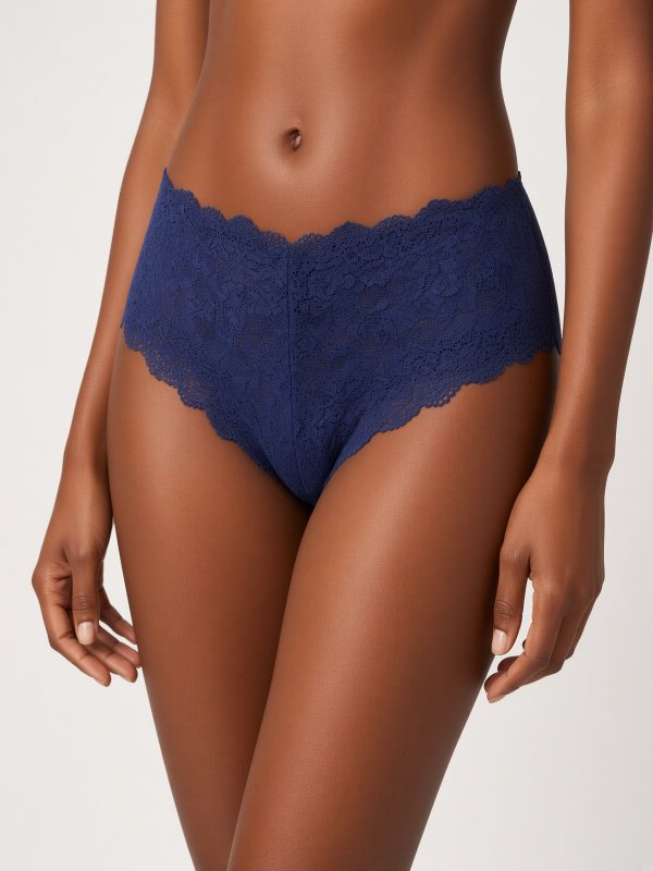 Navy Blue High Waist Lace Briefs